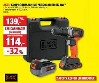 Hubo Black + decker accu klopboormachine bcd003mem2k-qw aanbieding