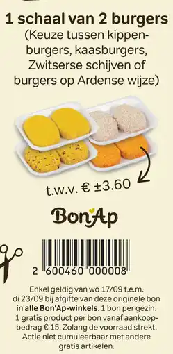 Bon Ap 1 schaal van 2 burgers aanbieding