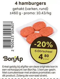 Bon Ap 4 hamburgers aanbieding