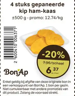 Bon Ap 4 stuks gepaneerde kip ham-kaas aanbieding