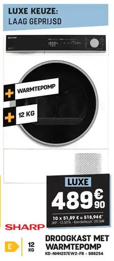 Electro Depot Sharp DROOGKAST MET WARMTEPOMP KD-NHH2S7EW2-FR aanbieding