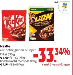 Colruyt Nestlé alle ontbijtgranen of repen Kitkat 330 g aanbieding