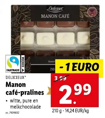 Lidl Delicieux Manon cafe-pralines 210 g aanbieding