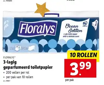 Lidl Floralys 3-lagig geparfumeerd toiletpapier 10 rollen per pak aanbieding