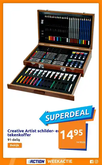 Action Creative Artist schilderen en tekenkoffer 91-delig aanbieding