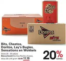 Sligro Bits, Cheetos, Doritos, Lay's Bugles, Sensations en Wokkels aanbieding