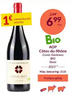 Intermarché AOP Côtes-du-Rhône Cuvée Guntrano Bio rood 2023 aanbieding