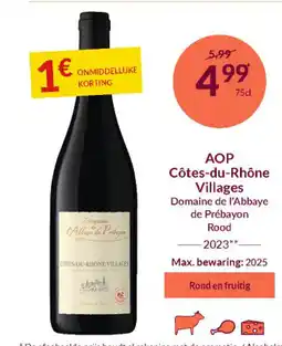 Intermarché AOP Côtes-du-Rhône Villages Domaine de l'Abbaye de Prébayon Rood 2023 aanbieding