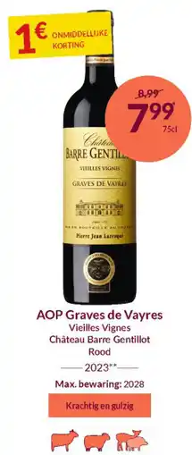 Intermarché AOP Graves de Vayres Vieilles Vignes Château Barre Gentillot Rood 2023 aanbieding