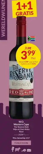 Intermarché W.O. Western Cape The Reserve Bank Wijn uit Zuid-Afrika Rood 2024 aanbieding