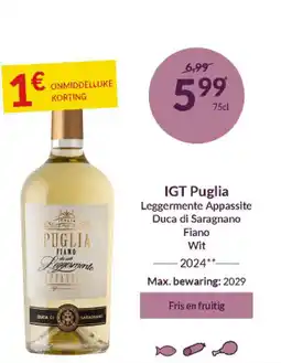 Intermarché IGT Puglia Leggermente Appassite Duca di Saragnano Fiano Wit 2024 aanbieding