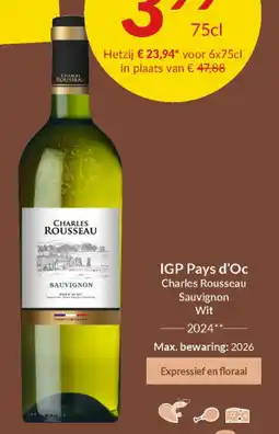 Intermarché IGP Pays d'Oc Charles Rousseau Sauvignon Wit 2024 aanbieding