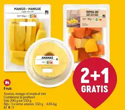 Delhaize Fruit Ananas, mango of tropical mix aanbieding