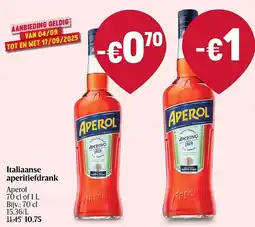 Delhaize Aperol Italiaanse aperitiefdrank aanbieding