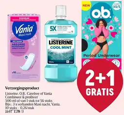 Delhaize Verzorgingsproduct Listerine, O.B., Carefree of Vania aanbieding