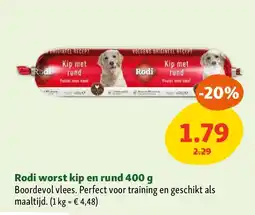 Maxi Zoo Rodi worst kip en rund 400 g aanbieding