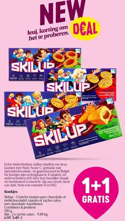 Delhaize Skilup Crunchy, taartjes of zachte cakes met chocolade-hazelnoten Koekjes aanbieding