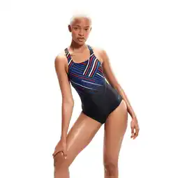 Decathlon Speedo Womens Digital Printed Medalist Black/Fed Red/Chroma Blue/White aanbieding
