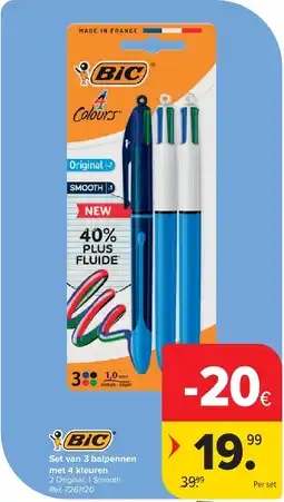 Carrefour Set van 3 balpennen met 4 kleuren aanbieding