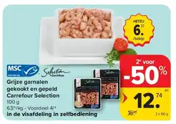 Carrefour Grijze garnalen gekookt en gepeld Carrefour Selection aanbieding