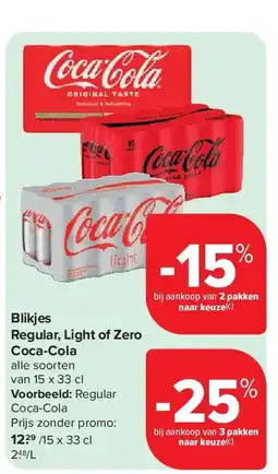 Carrefour Blikjes Regular, Light of Zero Coca-Cola aanbieding