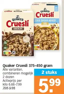 Albert Heijn Quaker Cruesli 375-450 gram aanbieding