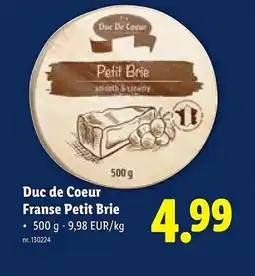Lidl Duc de coeur franse petit brie aanbieding