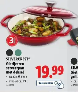 Lidl Silvercrest gietijzeren serveerpan met deksel aanbieding