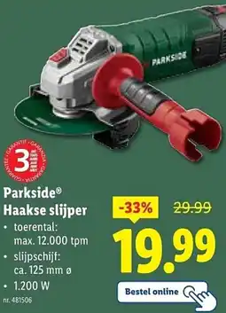 Lidl Parkside Haakse slijper aanbieding