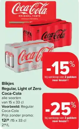 Carrefour Market Blikjes Regular, Light of Zero Coca-Cola aanbieding
