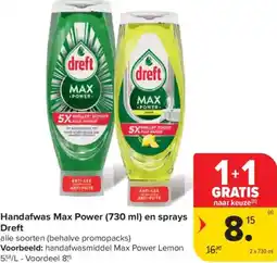 Carrefour Market Handafwas Max Power en sprays Dreft aanbieding