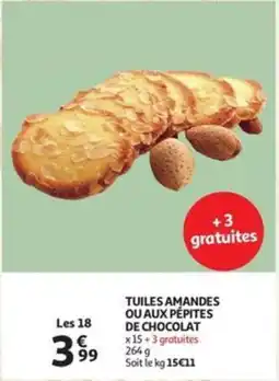 Auchan Tuiles amandes ou aux pépites de chocolat aanbieding