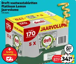 Kruidvat Dreft vaatwastabletten Platinum Lemon jaarvolume aanbieding