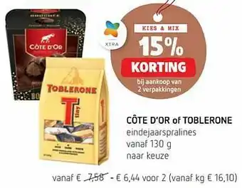 Spar Colruyt Côte d’or of toblerone eindejaarspralines aanbieding