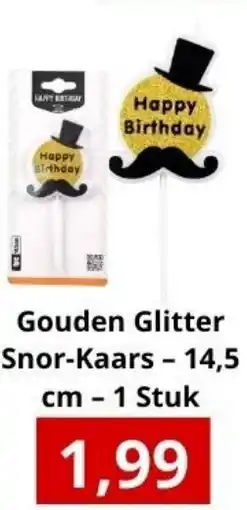 NH Market Gouden Glitter Snor Kaars aanbieding