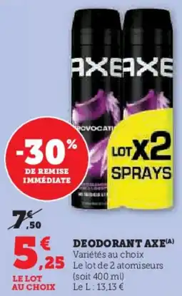 Super U Deodorant Axe aanbieding