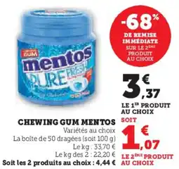 Super U Chewing Gum Mentos aanbieding