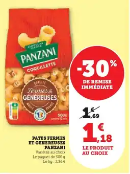 Super U Pates Fermes et Genereuses Panzani aanbieding