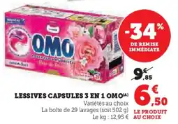Super U Lessives Capsules 3 en 1 Omo aanbieding