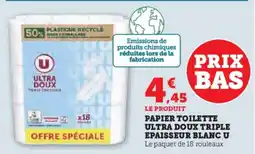 Super U Papier toilette ultra doux triple epaisseur blanc U aanbieding