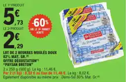 E.Leclerc Lot De 2 Beurres Moulés Doux 82% Mat. Gr Offre Dégustation Paysan Breton aanbieding