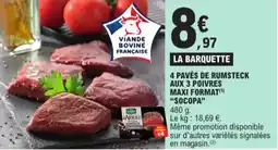 E.Leclerc 4 pavés de rumsteck AUX 3 poivres maxi format socopa aanbieding