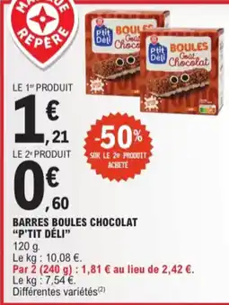 E.Leclerc Barres boules chocolat p'tit déli aanbieding