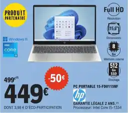 E.Leclerc PC PORTABLE 15-FD0115NF HP aanbieding