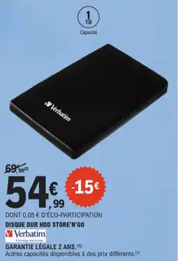 E.Leclerc Disque dur hdd store'n'go V verbatim aanbieding