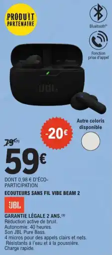E.Leclerc JBL Ecouteurs sans fil vibe beam 2 aanbieding