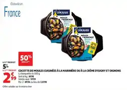 Auchan Cocotte de moules cuisinées à la marinière ou à la crème d'isigny et oignons aanbieding