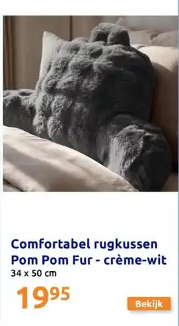 Action Comfortabel rugkussen Pom Pom Fur - crème-wit aanbieding