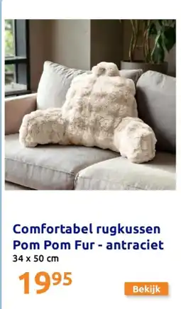 Action Comfortabel rugkussen Pom Pom Fur - antraciet aanbieding