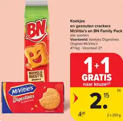 Carrefour Koekjes en gezouten crackers McVitie's en BN Family Pack aanbieding